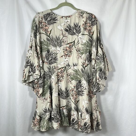 Anthro Label of Love Calla Lily Palm Bell Sleeve Tunic Mini Boho Dress Small - Picture 7 of 8